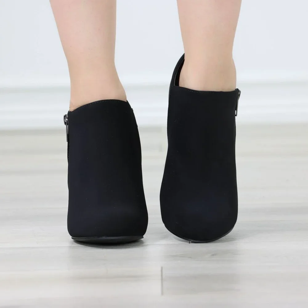 Women's Boots Heeled Ankle Booties Black Velvet Round Toe Stiletto High Heel - Picture 3 of 11
